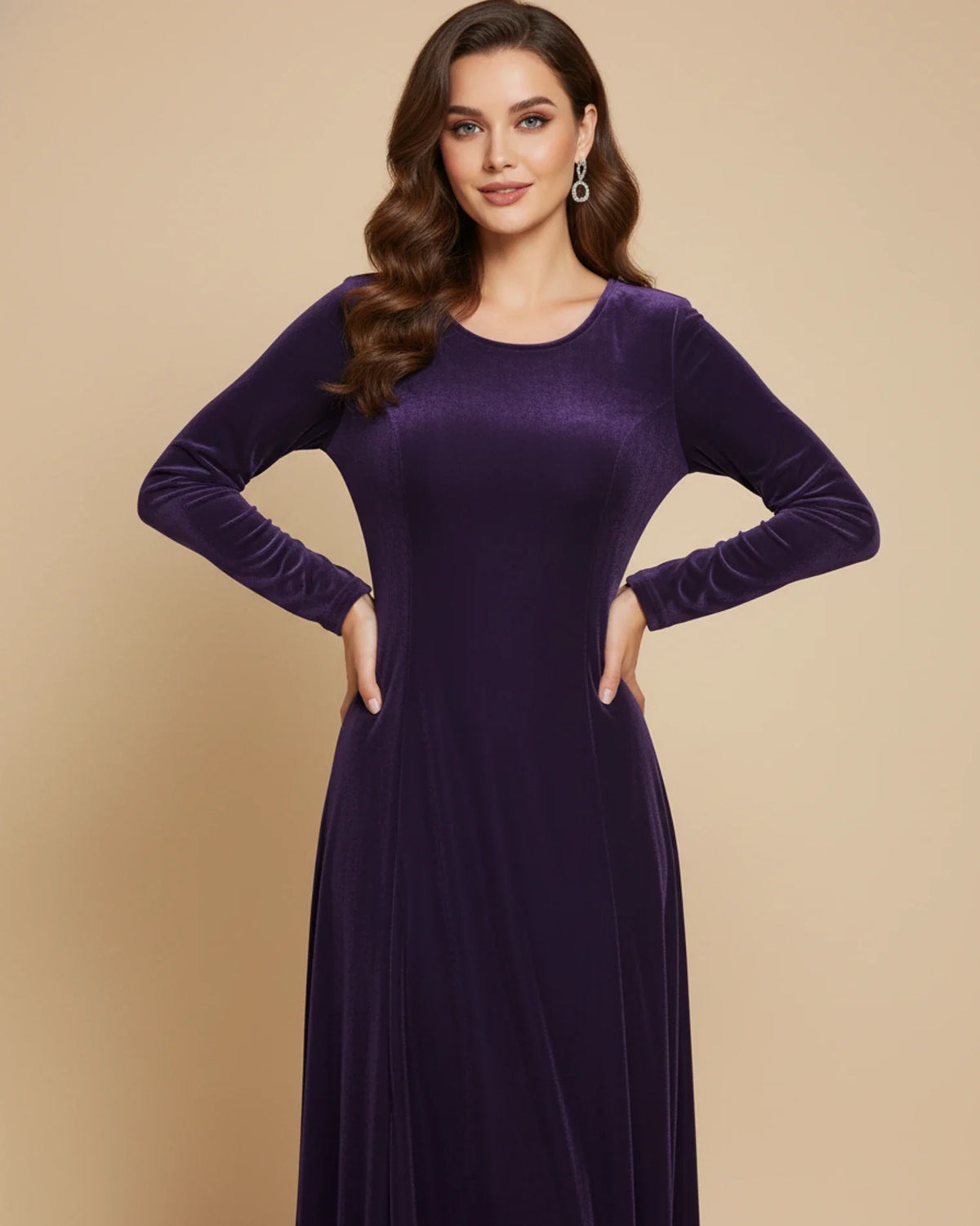 Women's Long-Sleeve A-Line Maxi Dress