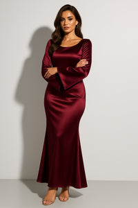 Women's Long-Sleeve Scoop-Neck Fishtail Maxi Dress