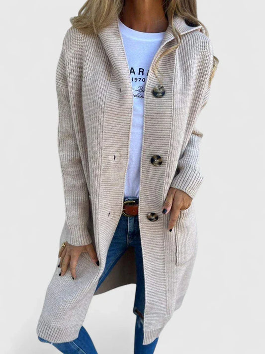 Women's Longline Button Cardigan with Deep Front Pockets