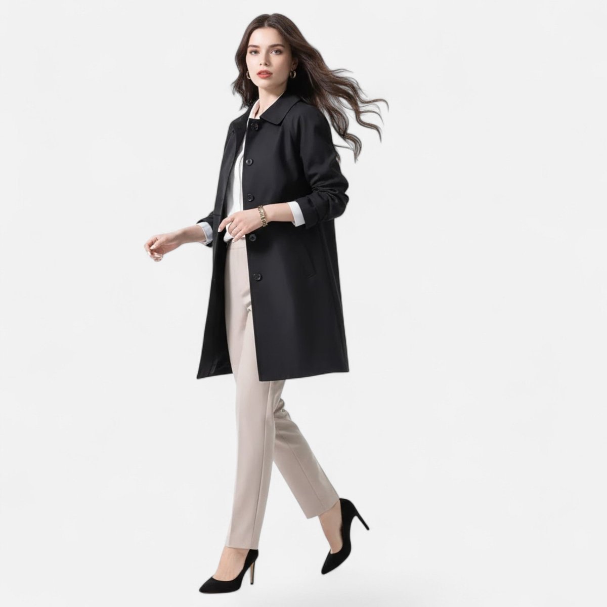 Women's Mid-Length Double-Breasted Trench Coat
