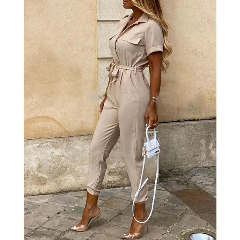 Women's Monochrome Belted Jumpsuit