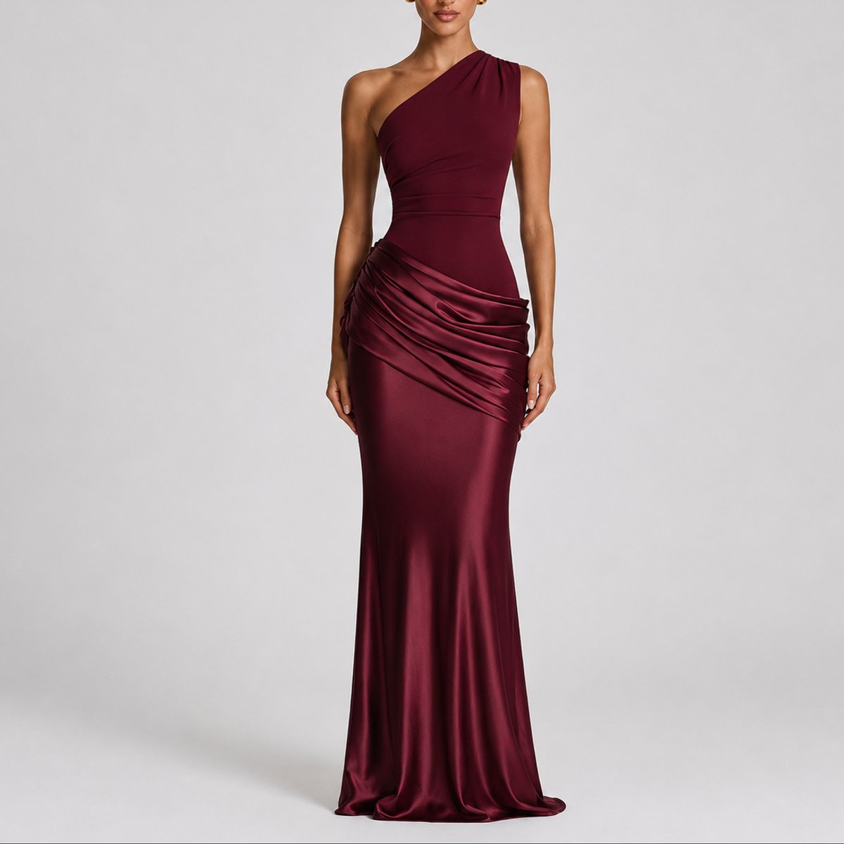 Women's One-Shoulder Draped Maxi Fall Wedding Guest Dress