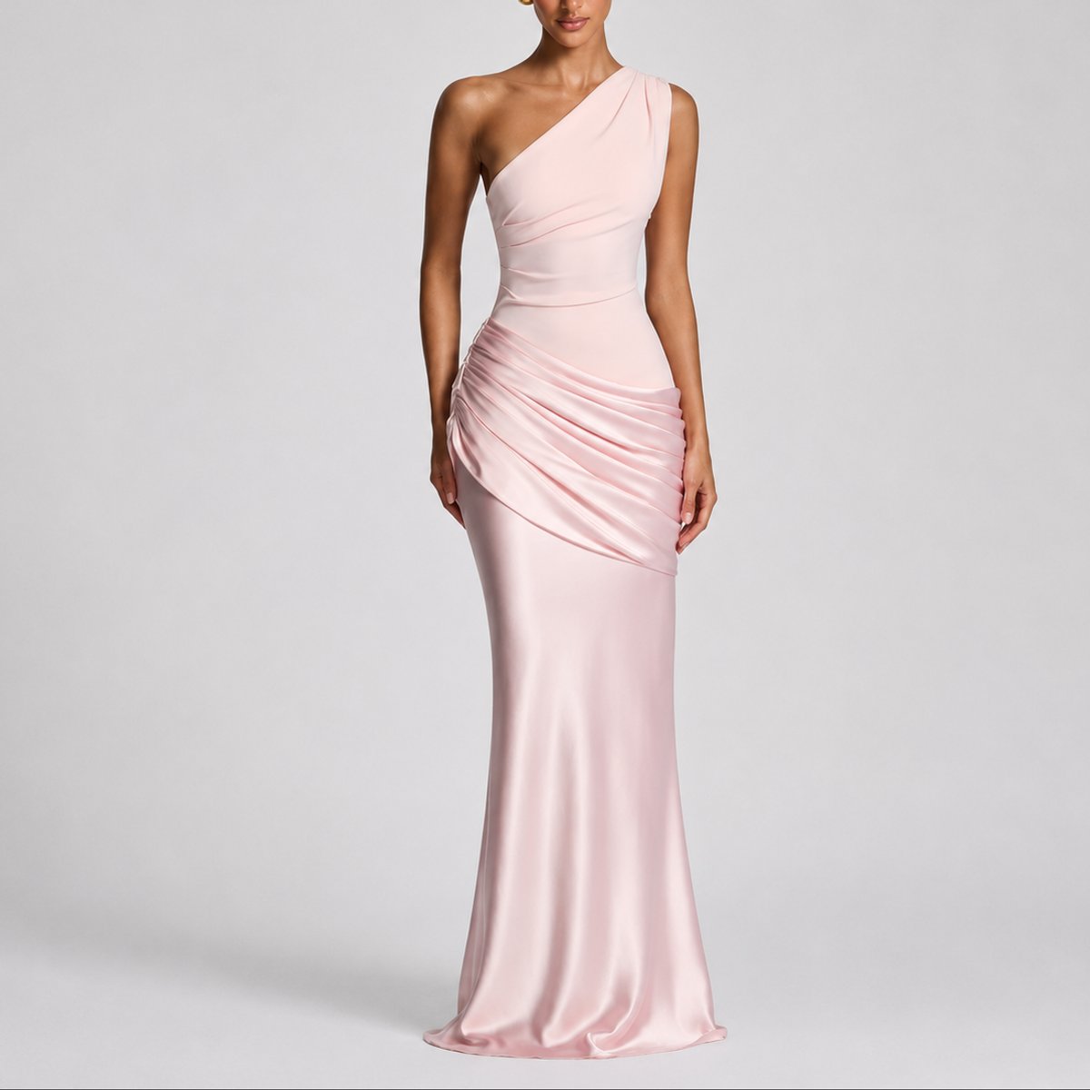 Women's One-Shoulder Draped Maxi Fall Wedding Guest Dress