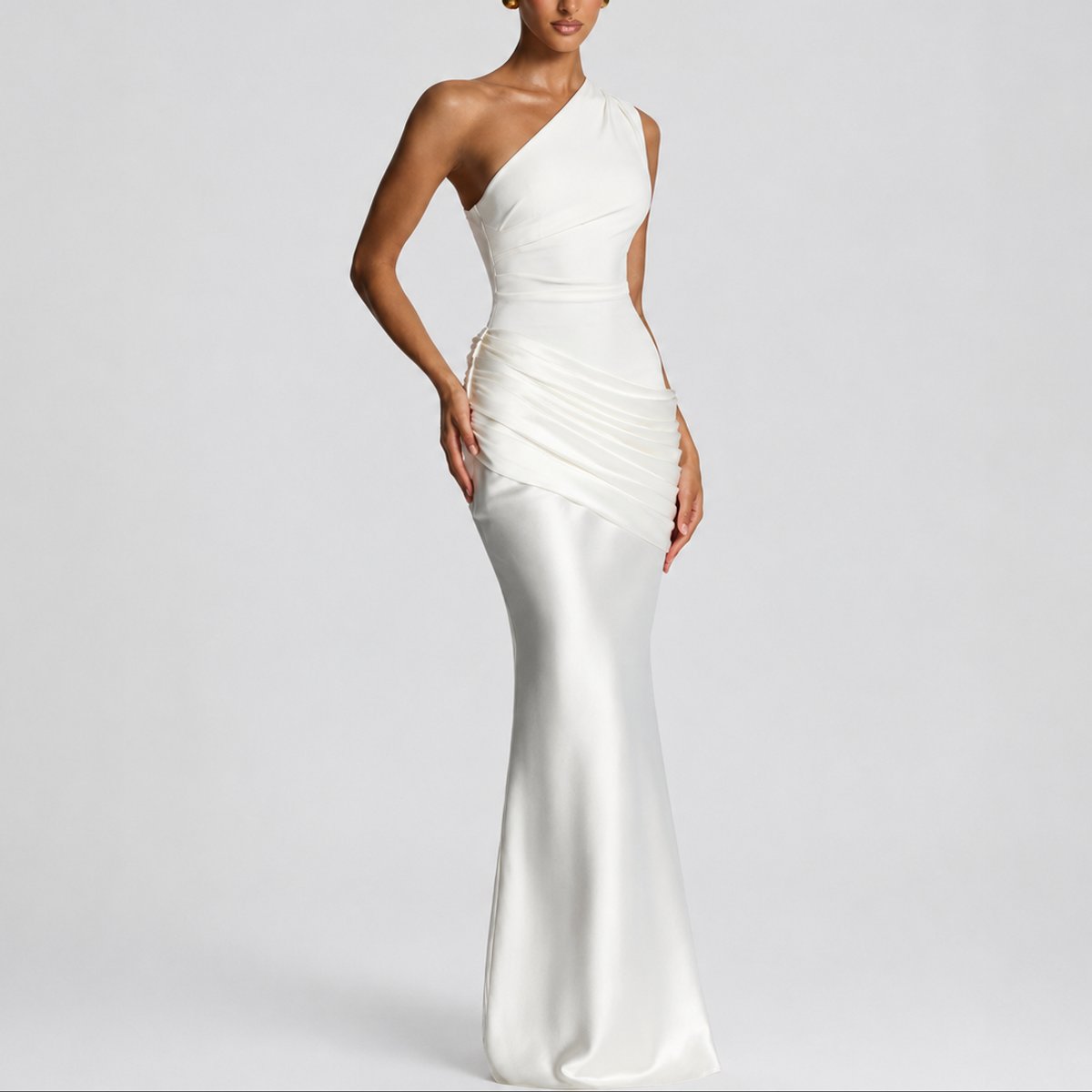 Women's One-Shoulder Draped Maxi Fall Wedding Guest Dress