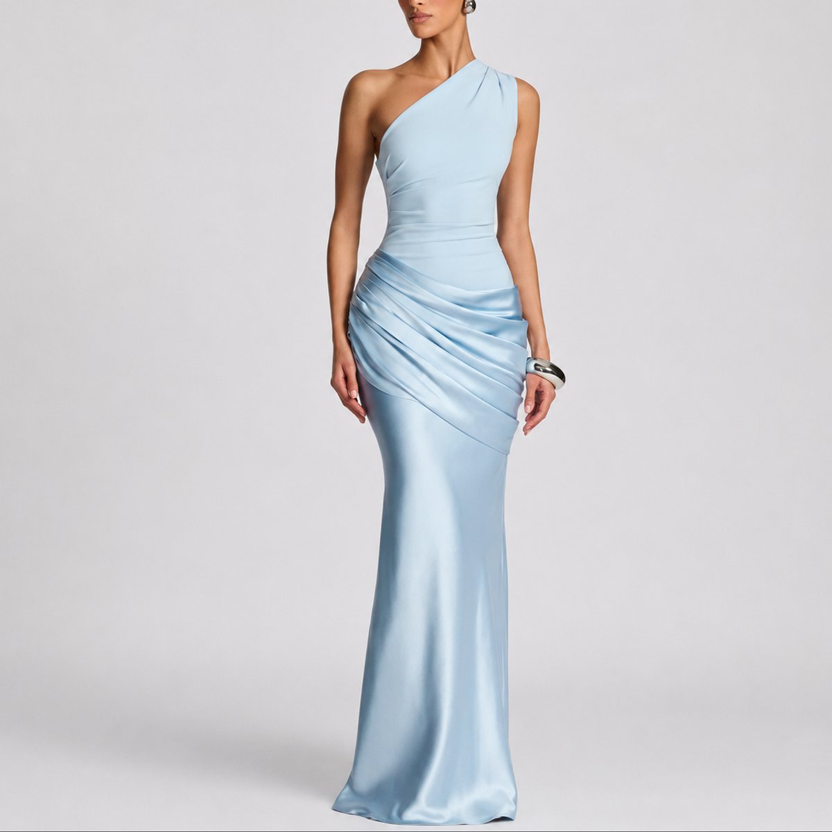 Women's One-Shoulder Draped Maxi Fall Wedding Guest Dress
