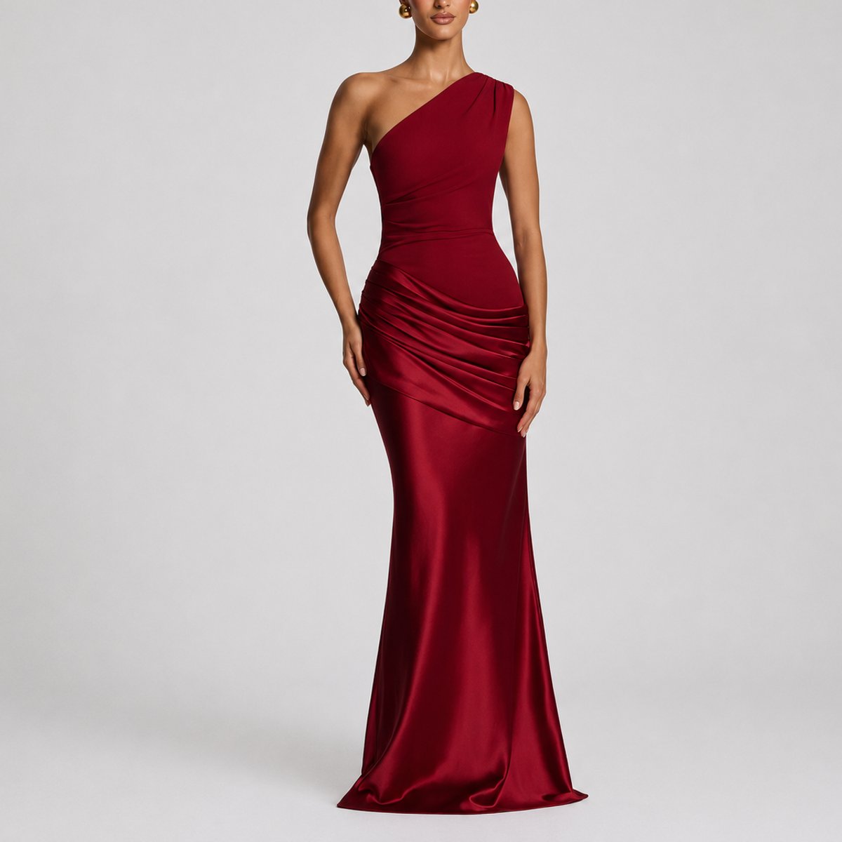 Women's One-Shoulder Draped Maxi Fall Wedding Guest Dress