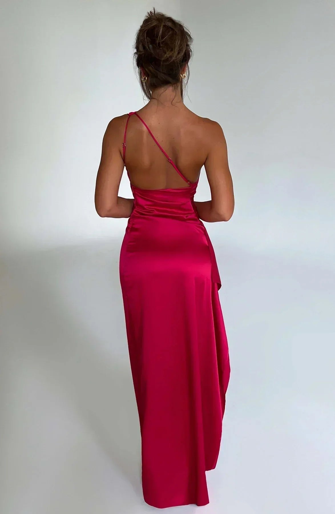 Women's One-Shoulder Ruched High-Slit Maxi Dress
