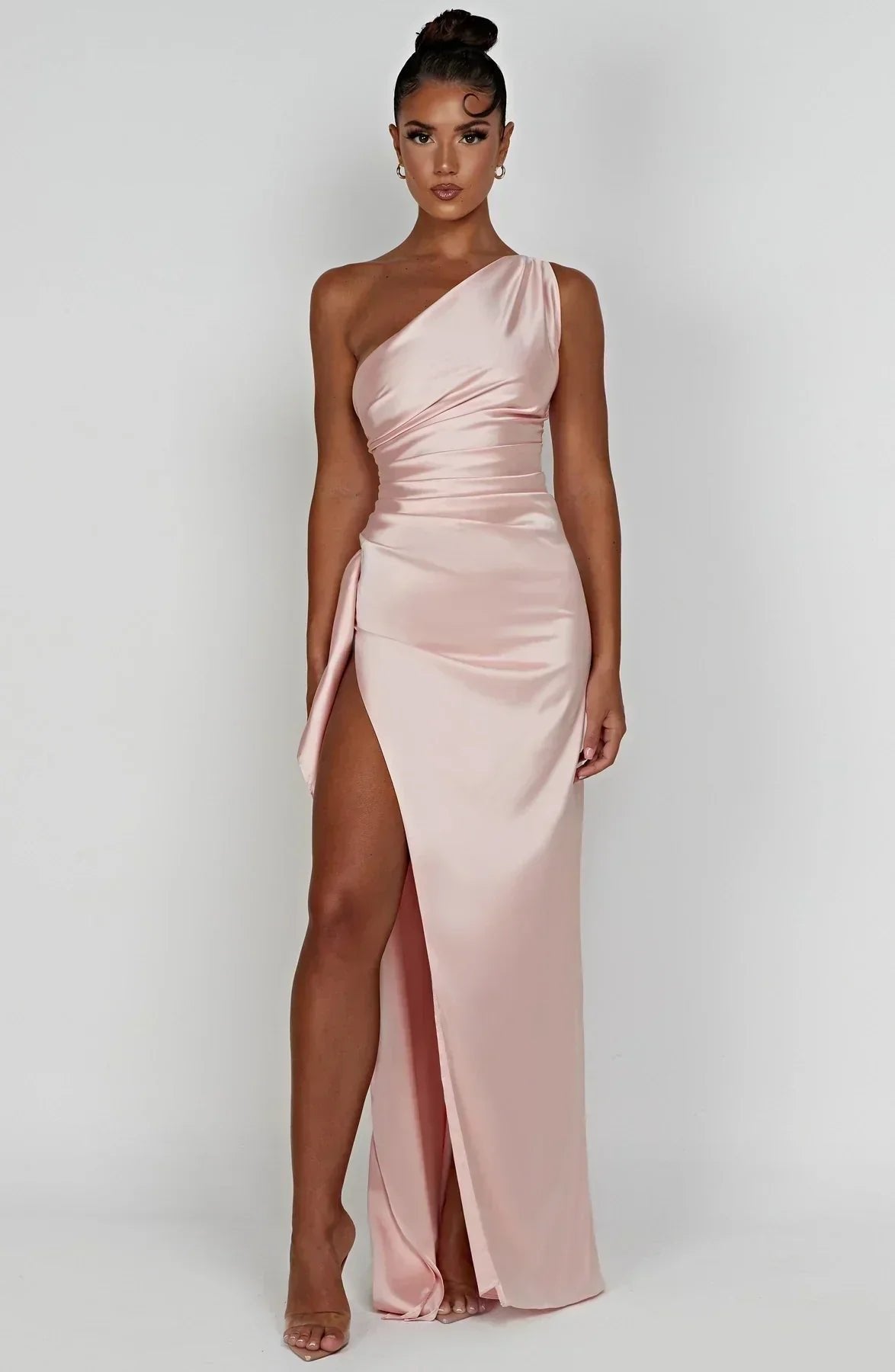Women's One-Shoulder Ruched High-Slit Maxi Dress