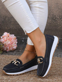 Women's Orthopedic Slip-On Loafers with Gold Buckle and Non-Slip Flat Sole