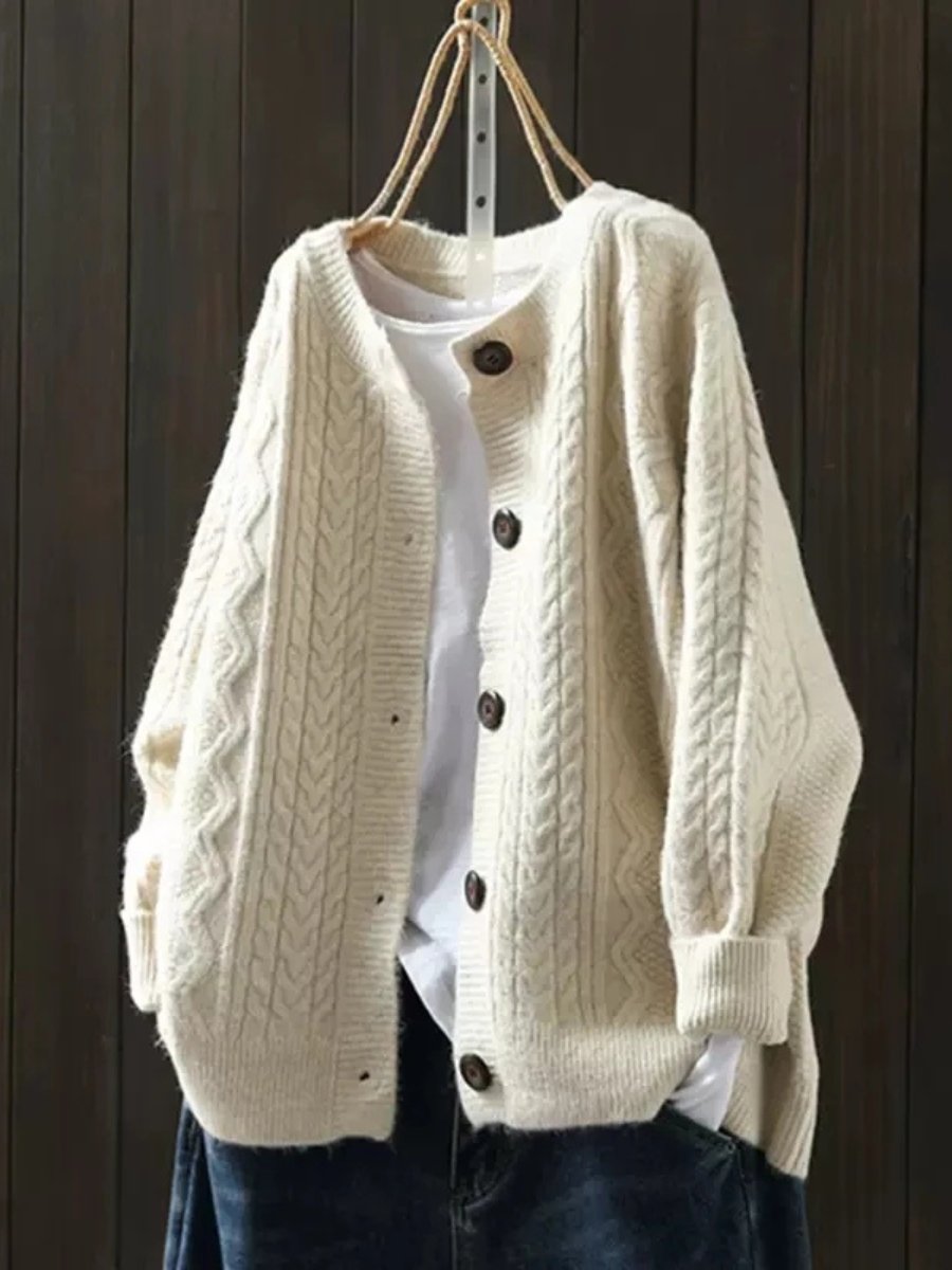 Women's Oversized Cable- Button-Down Cardigan Sweater