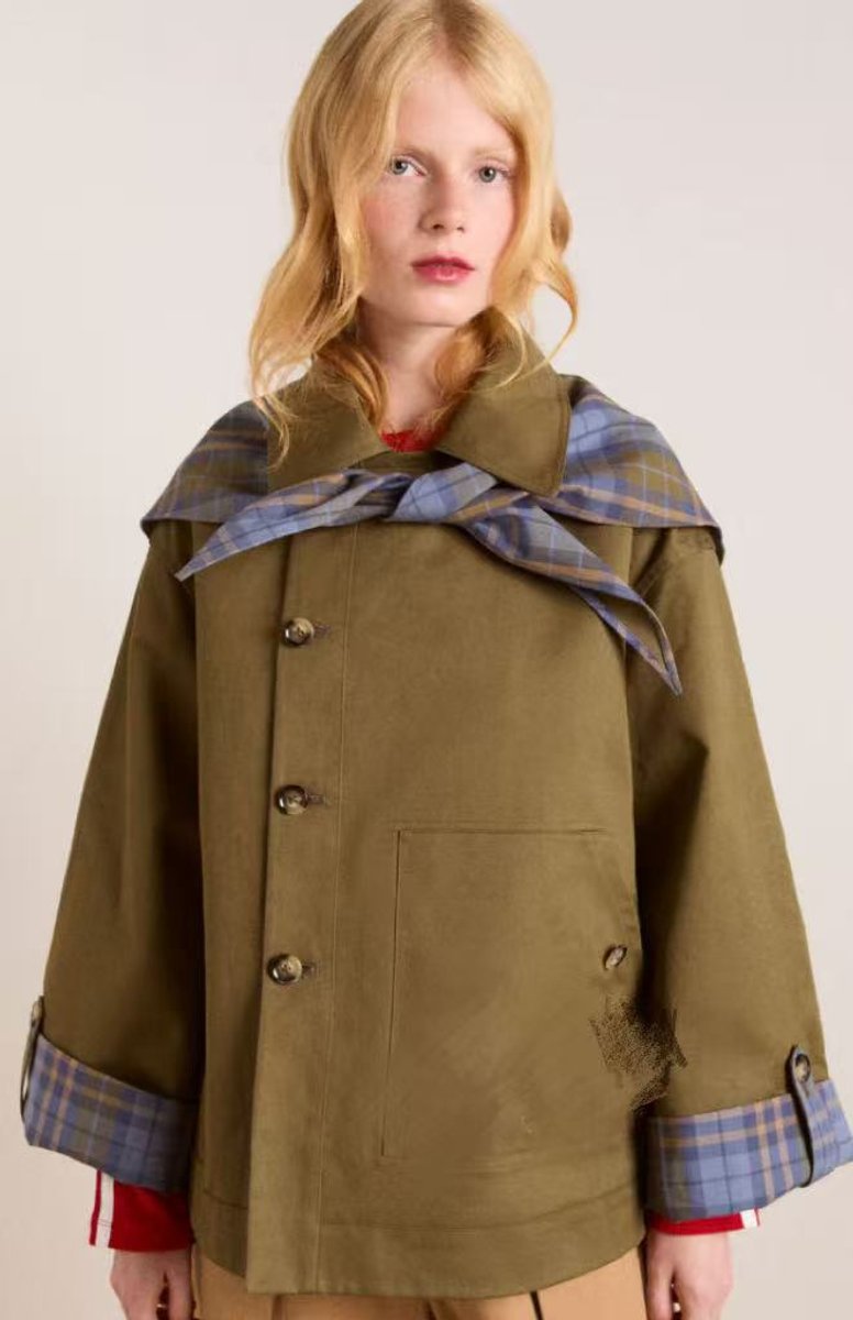 Women's Oversized Double-Breasted Plaid-Lined Trench Coat