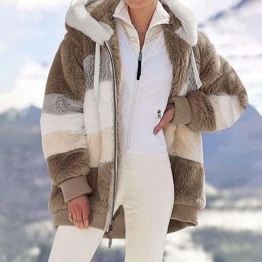 Women's Oversized Hooded Coat with Zip Fastening