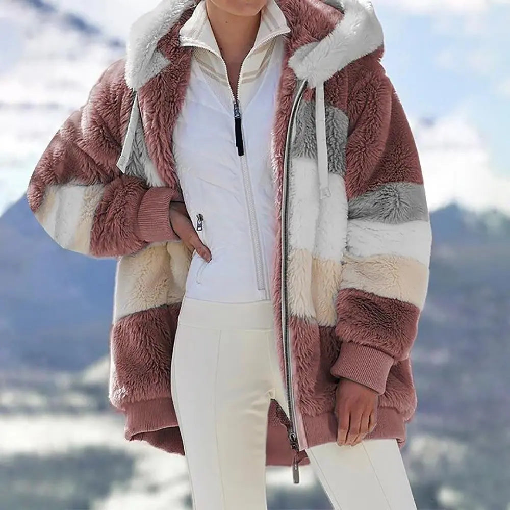 Women's Oversized Hooded Coat with Zip Fastening