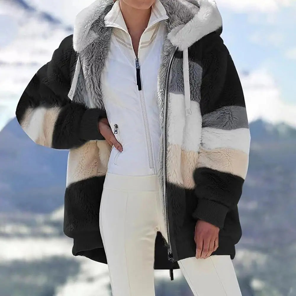 Women's Oversized Hooded Coat with Zip Fastening