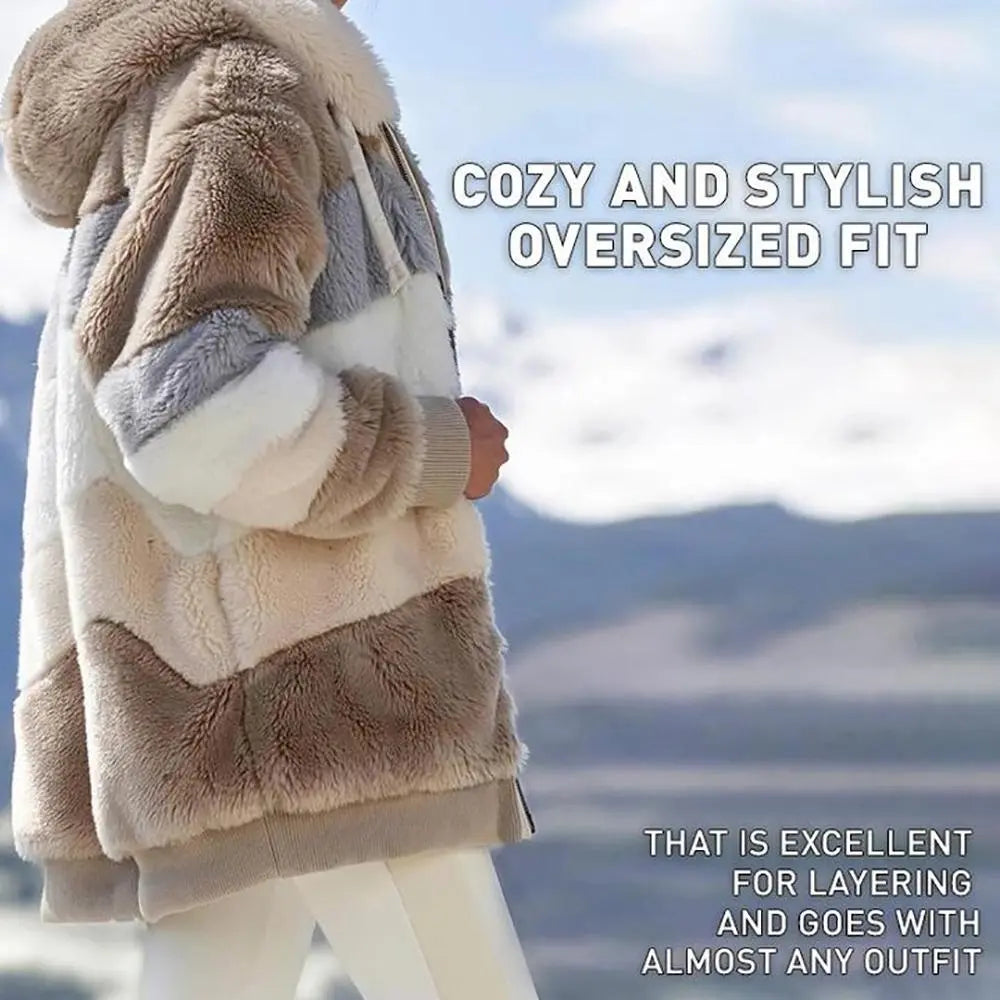 Women's Oversized Hooded Coat with Zip Fastening