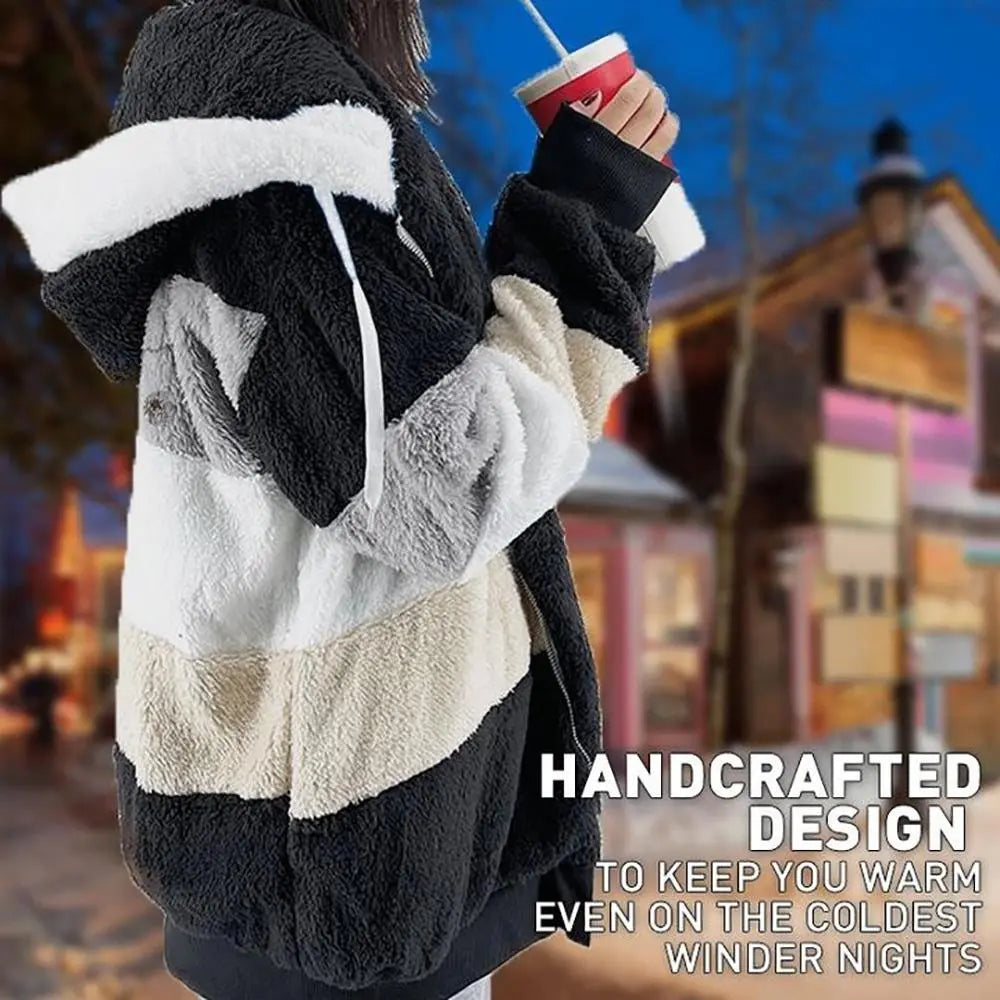 Women's Oversized Hooded Coat with Zip Fastening