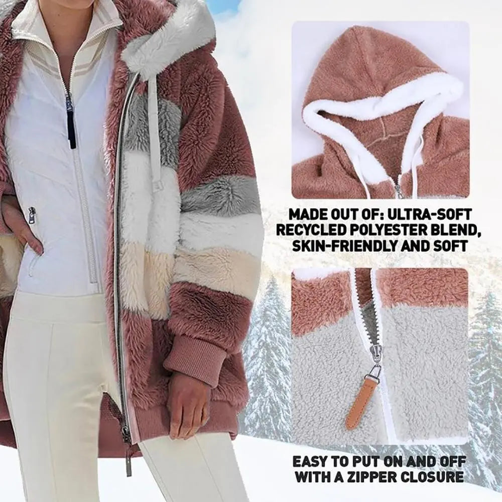 Women's Oversized Hooded Coat with Zip Fastening