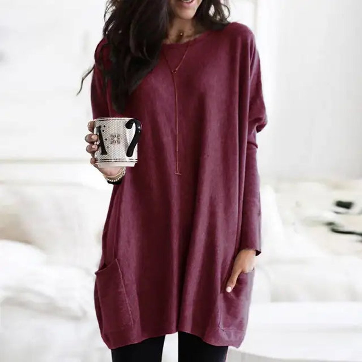Women's Oversized Long-Sleeve Tunic Top with Pockets