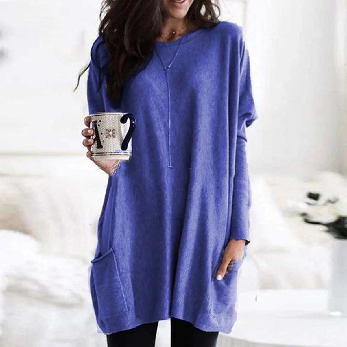 Women's Oversized Long-Sleeve Tunic Top with Pockets