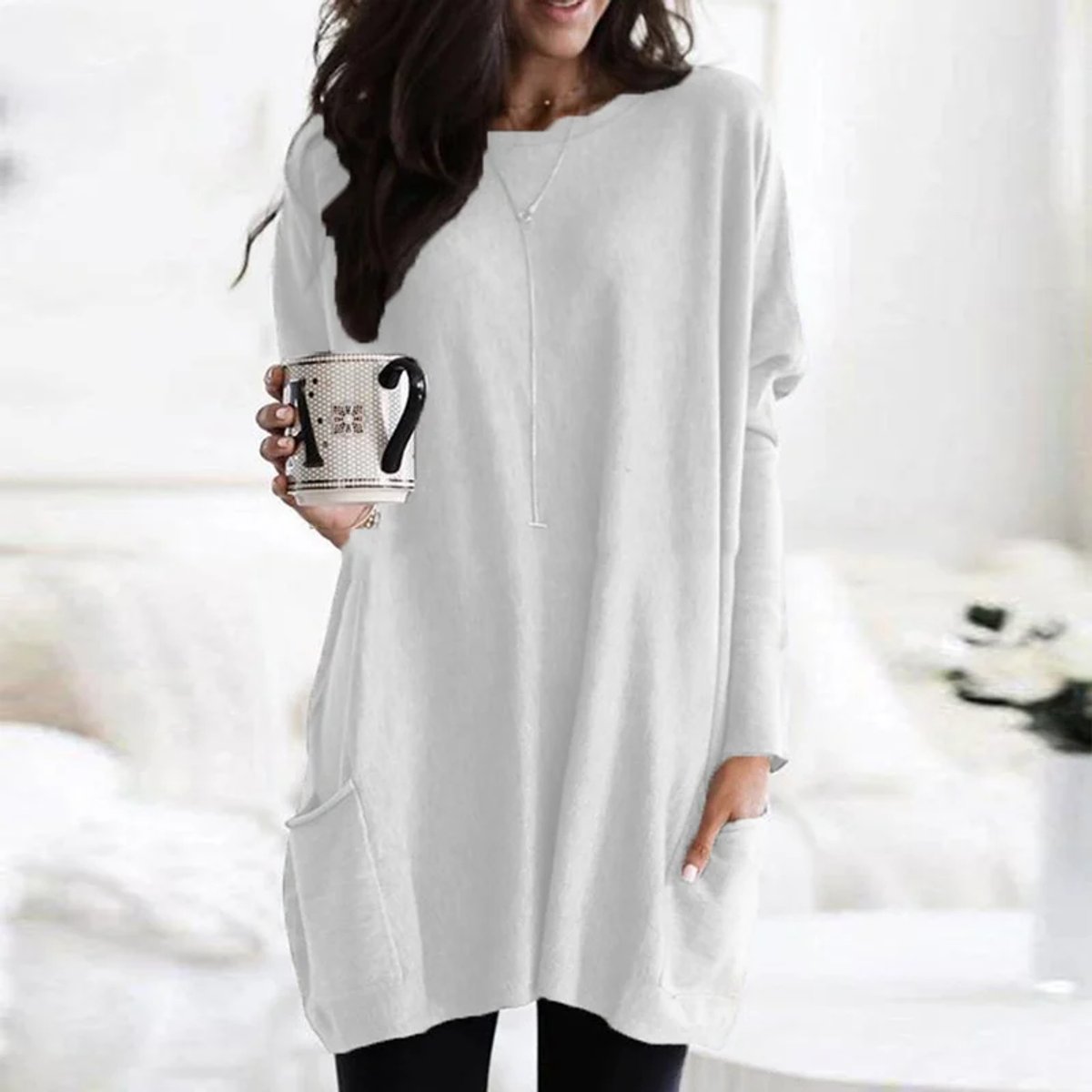 Women's Oversized Long-Sleeve Tunic Top with Pockets
