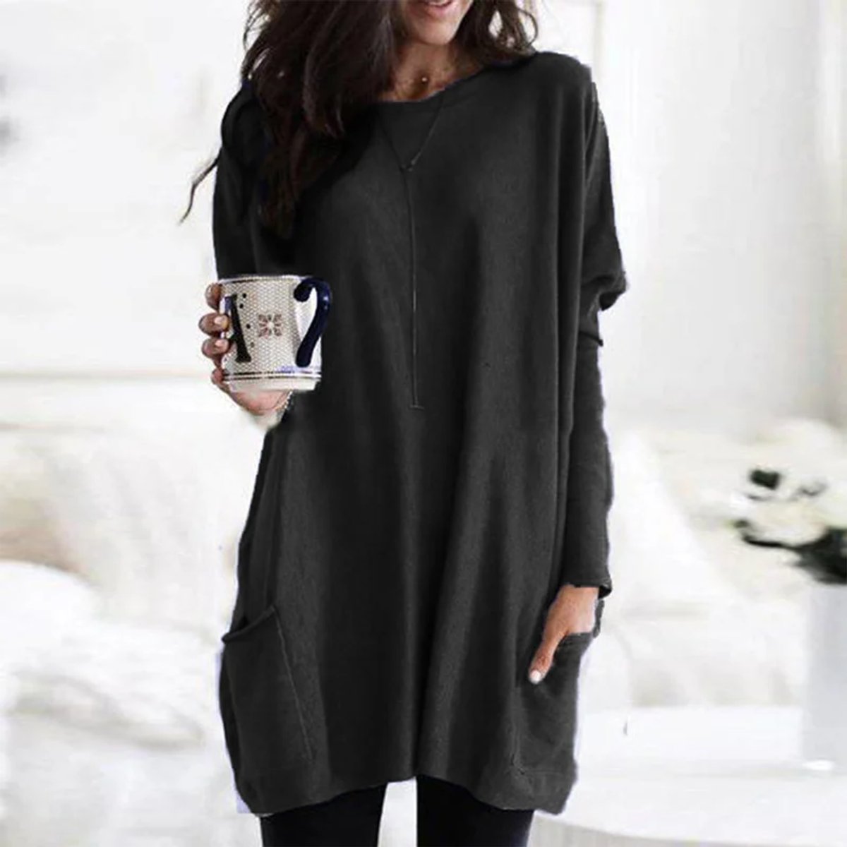 Women's Oversized Long-Sleeve Tunic Top with Pockets