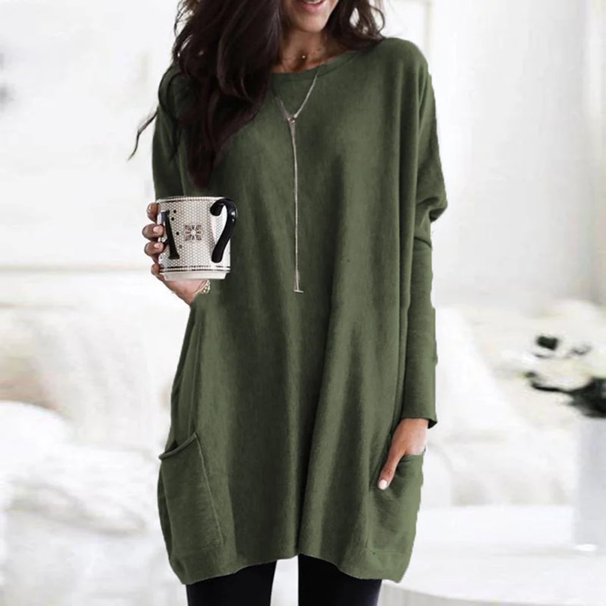 Women's Oversized Long-Sleeve Tunic Top with Pockets