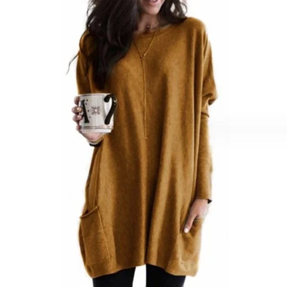 Women's Oversized Long-Sleeve Tunic Top with Pockets