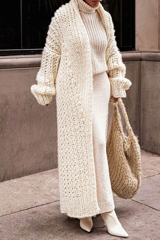 Women's Oversized Open-Front Chunky Longline Cardigan