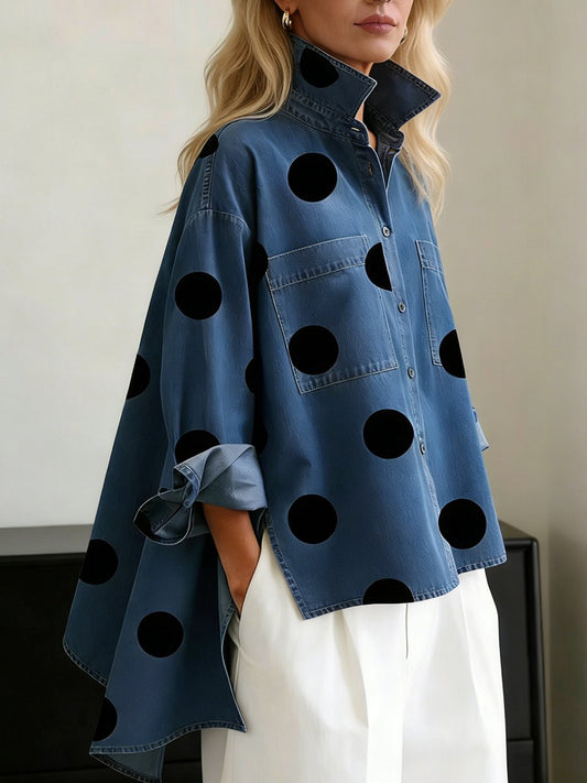 Women's Oversized Polka Dot Long-Sleeve Shirt