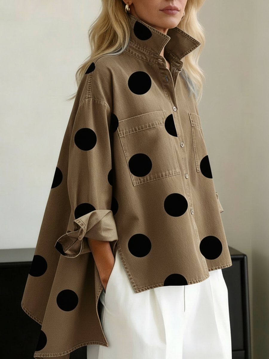 Women's Oversized Polka Dot Long-Sleeve Shirt