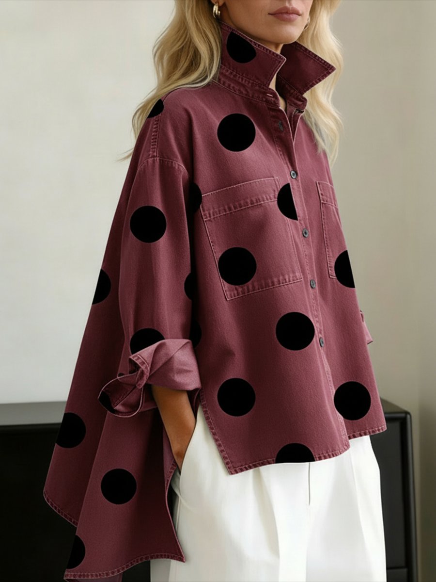 Women's Oversized Polka Dot Long-Sleeve Shirt