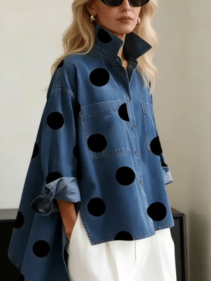Women's Oversized Polka Dot Long-Sleeve Shirt
