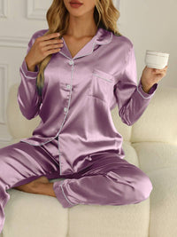 Women's Pajama Set with Button-Up Shirt and Long Pants