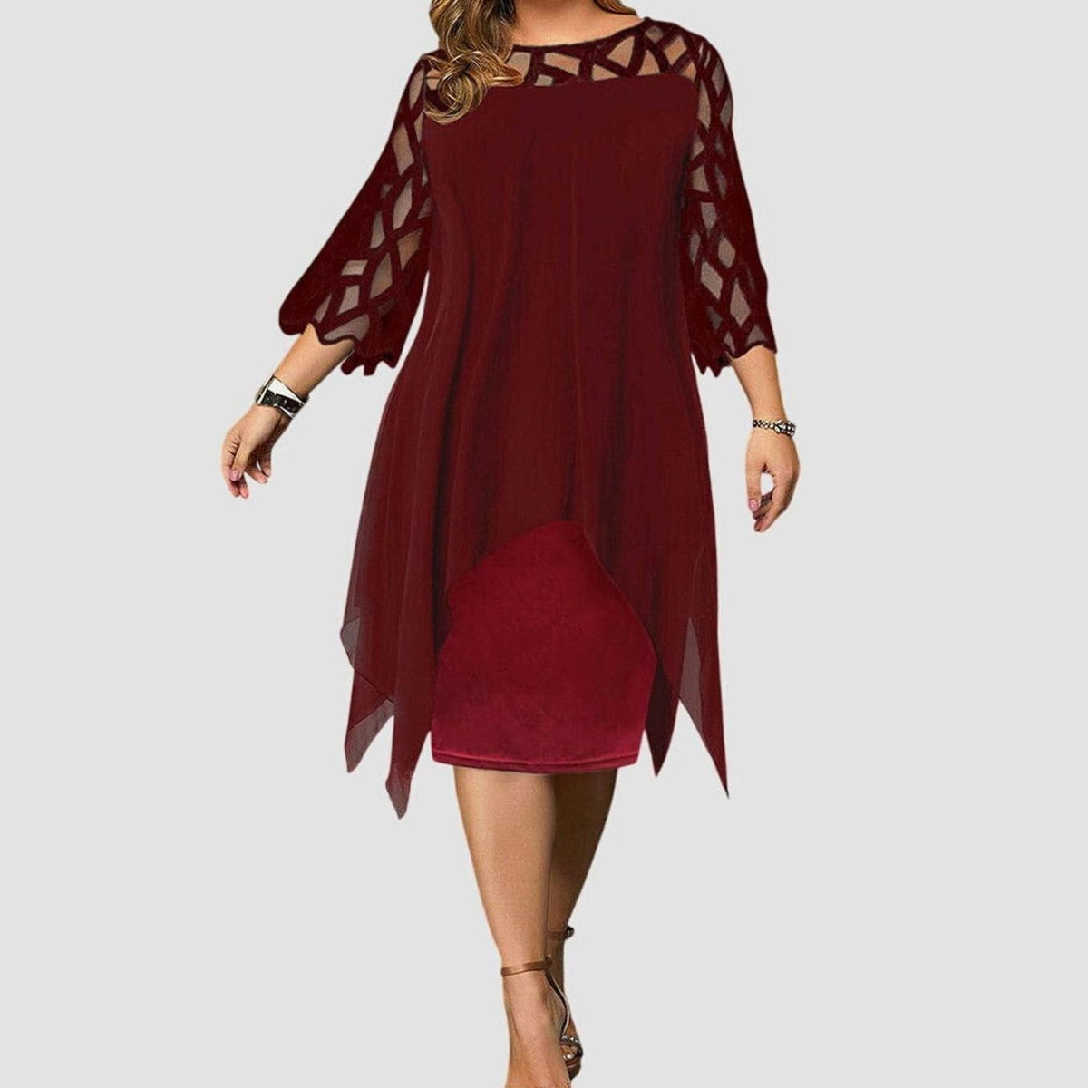 Women's Plus Size Overlay Midi Dress