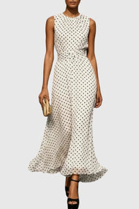 Women's Polka Dot Sleeveless Ruffle-Hem Maxi Evening Gown