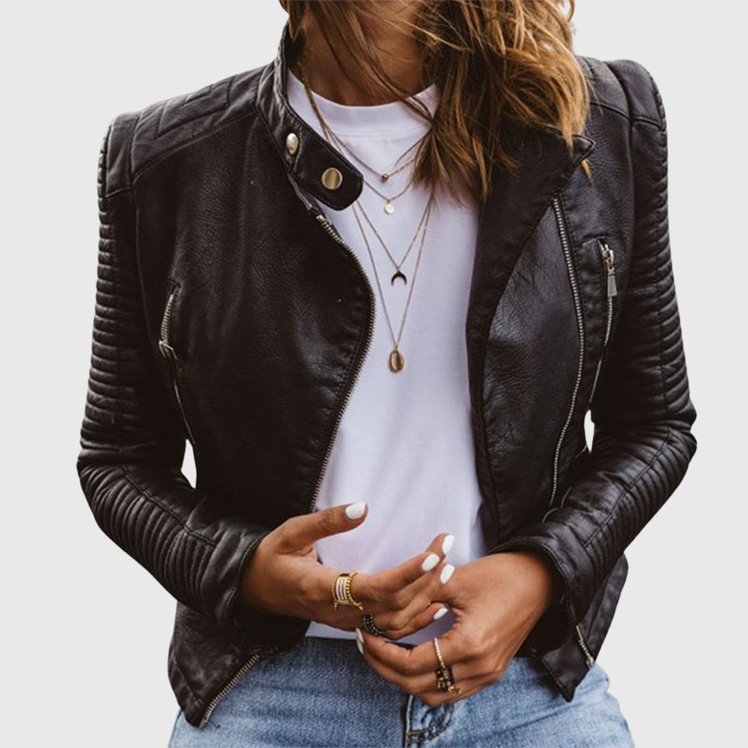 Women's Quilted-Sleeve Zip-Up Moto Jacket