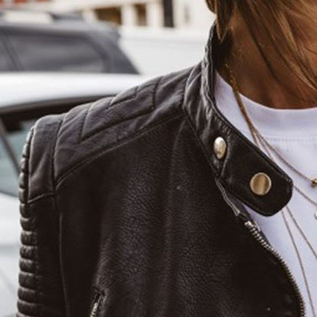 Women's Quilted-Sleeve Zip-Up Moto Jacket