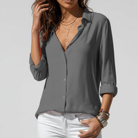 Women's Relaxed-Fit Button-Up Long Sleeve Collared Blouse
