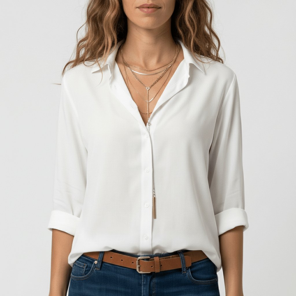 Women's Relaxed-Fit Button-Up Long Sleeve Collared Blouse
