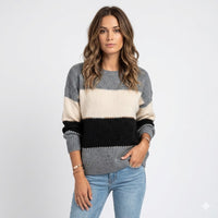 Women's Relaxed Fit Crew Neck Sweater with Cuffs