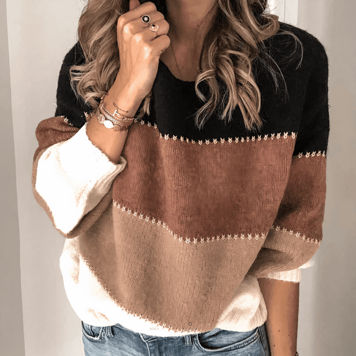 Women's Relaxed Fit Crew Neck Sweater with Cuffs