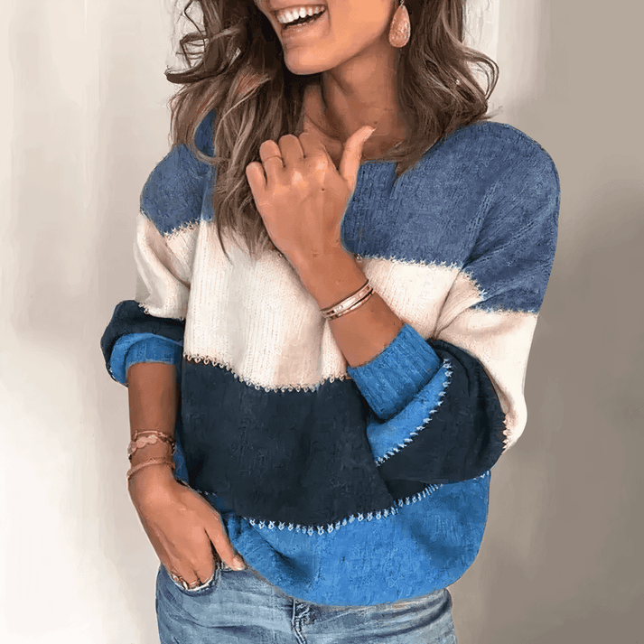 Women's Relaxed Fit Crew Neck Sweater with Cuffs