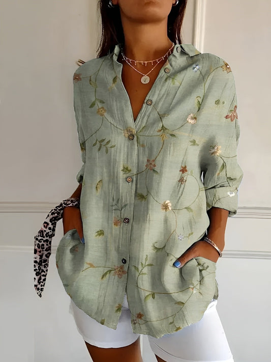 Women's Relaxed-Fit Floral Button-Down Long-Sleeve Blouse