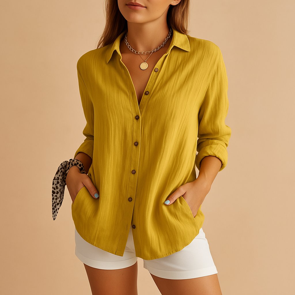 Women's Relaxed Fit Long Sleeve Button-Down Blouse