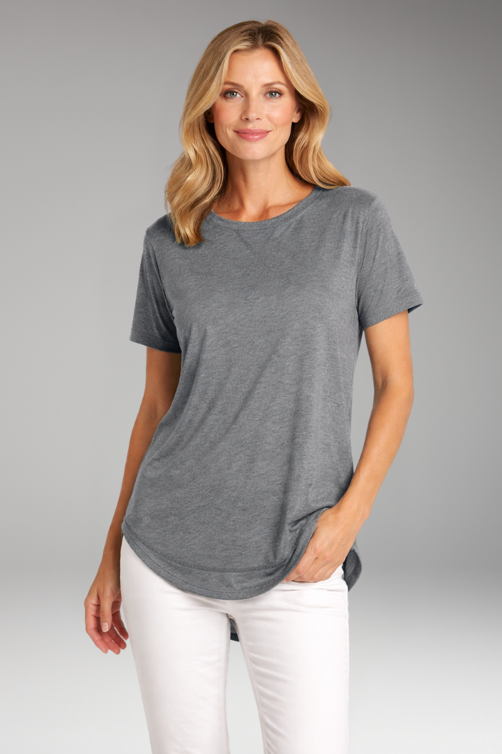 Women's Relaxed Fit Round Neck T-Shirt with Curved Hem