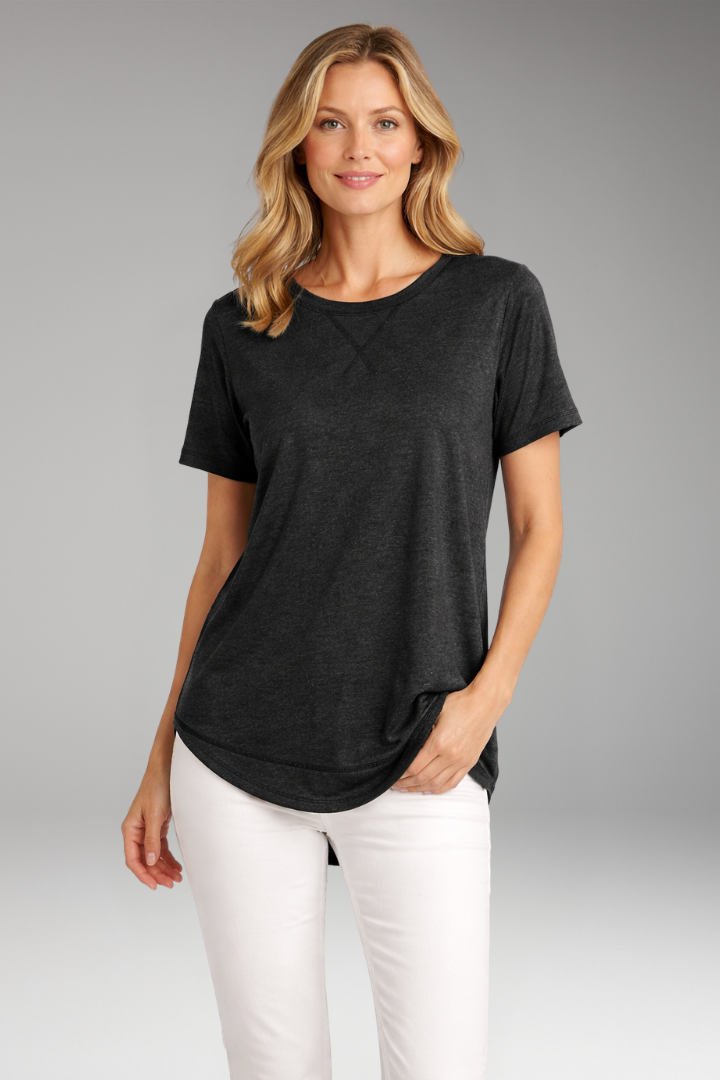 Women's Relaxed Fit Round Neck T-Shirt with Curved Hem