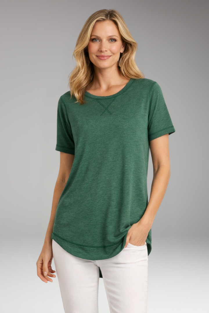 Women's Relaxed Fit Round Neck T-Shirt with Curved Hem