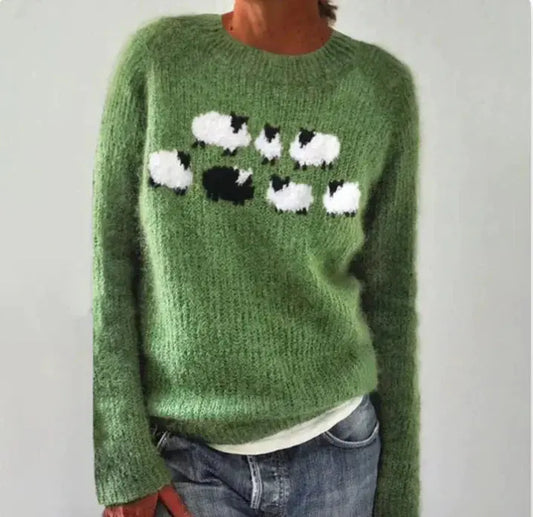 Women's Relaxed-Fit Sweater with Wide Collar and Scandinavian Pattern