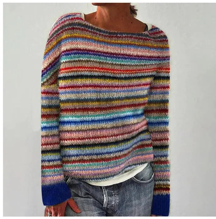 Women's Relaxed-Fit Sweater with Wide Collar and Scandinavian Pattern
