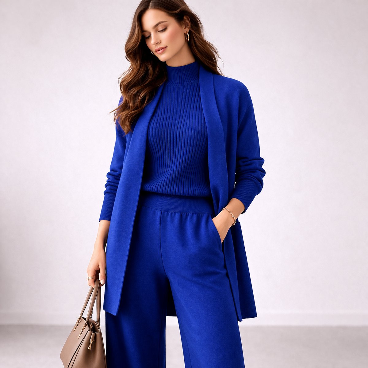 Women's Relaxed-Fit Three-Piece Set with Cardigan